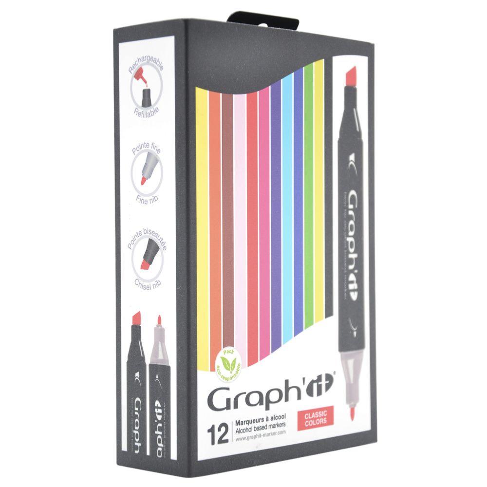 Set Graph'it Marker Black & White - 3 Marqueurs Alcool Double Pointe Pour Manga Et Illustration