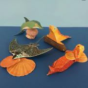 Paper Toys 4 Animaux Marins Dauphin Phoque Loutre Raie 15 à 25cm Pukaca