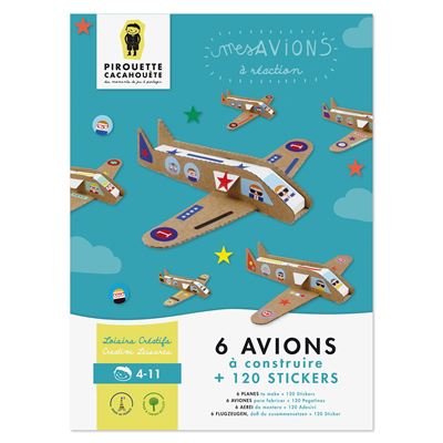 Kit créatif 6 avions en carton à construire avec stickers