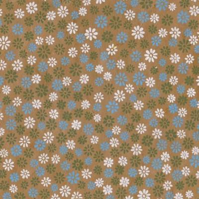 Papier Népalais Lokta Paquerette Beige Motif Fleur Bleue Feuille 50x75 cm