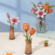 Maquette Bois Pot de Fleurs Tulipe Orange Puzzle 3D de 76 pièces TW081 Rolife