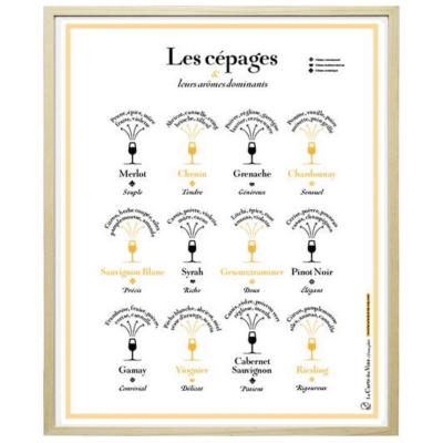 Carte des Cépages de France 42x52cm Affiche encadrée La Carte des Vins