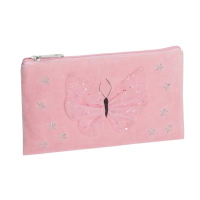 Trousse plate Papillon Rose 21 x 12 cm Velours et Tulle