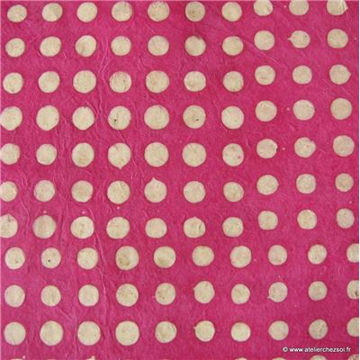 Papier népalais Lokta Pois Blancs sur Fushia Feuille 50x75 cm