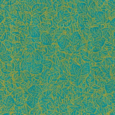 Papier Népalais Lokta Feuillage Turquoise Motif Ocre Feuille 50x75 cm