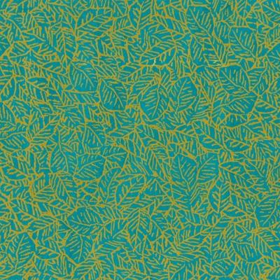 Papier Népalais Lokta Feuillage Turquoise Motif Ocre Feuille 50x75 cm