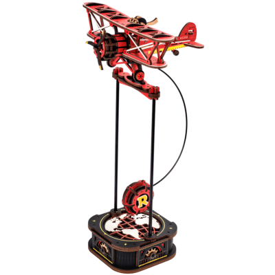 Maquette Bois Pendule Avion Rouge Puzzle 3D à Balancier Capitaine Sky Rokr