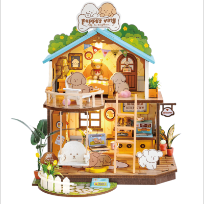 Kit Maquette 3D Villa des Chiots miniature à fabriquer Puppy's Cozy Villa 230 pièces DG169 Rolife