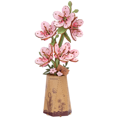Maquette Bois Pot de Fleurs Cerisier Sakura Clair Puzzle 3D de 113 pièces TW101 Rolife