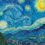 Mini-Puzzle Q Casse-tête Art 69 pièces Nuit Etoilée Van Gogh 12.5x12.5 cm Curiosi