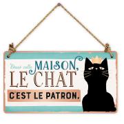 Pancarte Le Chat c'est le Patron 12x22cm Carton effet métal