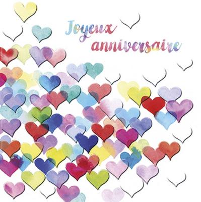 Carte double  Joyeux Anniversaire Coeurs 16.5x16.5 cm Aerial Editor