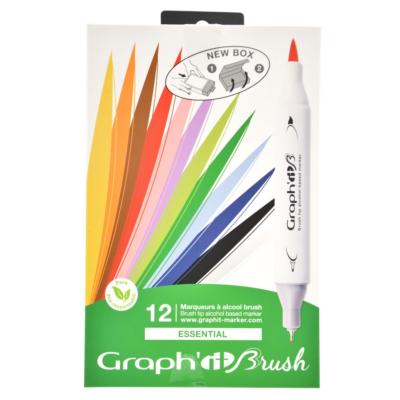 Feutres Graph'It Brush 12 couleurs Essential Marqueurs à Alcool Double-Pointe Pinceau et Fine