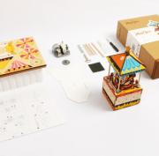 Kit Boîte à musique Carrousel Chevaux à fabriquer Puzzle 3D Bois mécanisme à manivelle