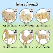 Kit 6 Maquettes Bois 3D Animaux de la Ferme à construire