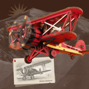 Maquette Bois Pendule Avion Rouge Puzzle 3D à Balancier Capitaine Sky Rokr