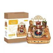 Kit Boîte à musique Famille Chats Salon H14 cm Puzzle 3D Bois mécanisme à manivelle 94 pièces Tonecheer