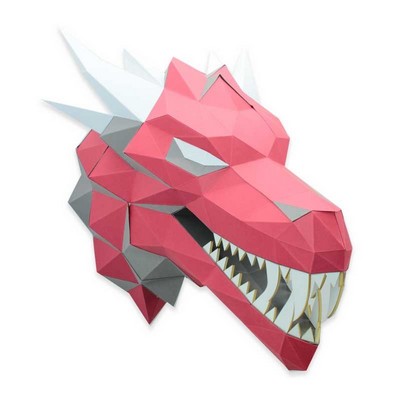 Kit de pliage prédécoupé trophée dragon rouge gris 48x30x46 agent paper