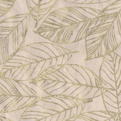 Papier népalais motifs Fontainebleau Grandes Feuilles Doré sur Naturel 50x75 cm