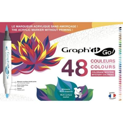 Marqueurs Acrylique Graph'It Go 48 couleurs Double-Pointe Sans amorçage
