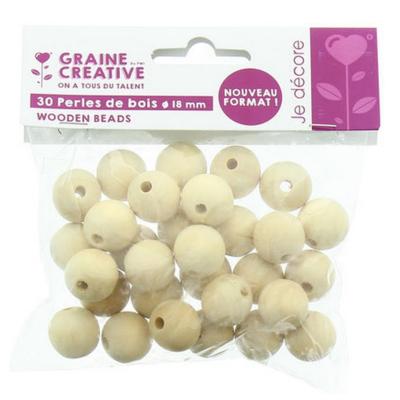 Perles en Bois Ø 18mm Sachet 30 perles Graine créative