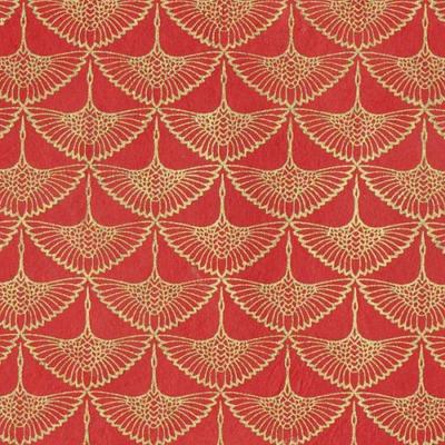 Papier népalais Lokta Tsuru Rouge motif Grues Or Feuille 50x75 cm