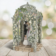 Carte 3D Scène de Mariage Couple Fleurs blanches 16x16 Décor en relief avec enveloppe