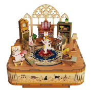 Kit Boîte à musique Famille Chats Salon H14 cm Puzzle 3D Bois mécanisme à manivelle 94 pièces Tonecheer