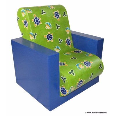 Le Fauteuil en carton pour enfant Hadam - Dcoration similicuir et papier vert et bleu