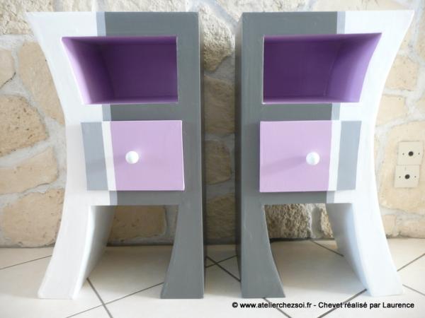 Duo de Chevets en carton raliss par Laurence - Dcoration peinture parme et gris