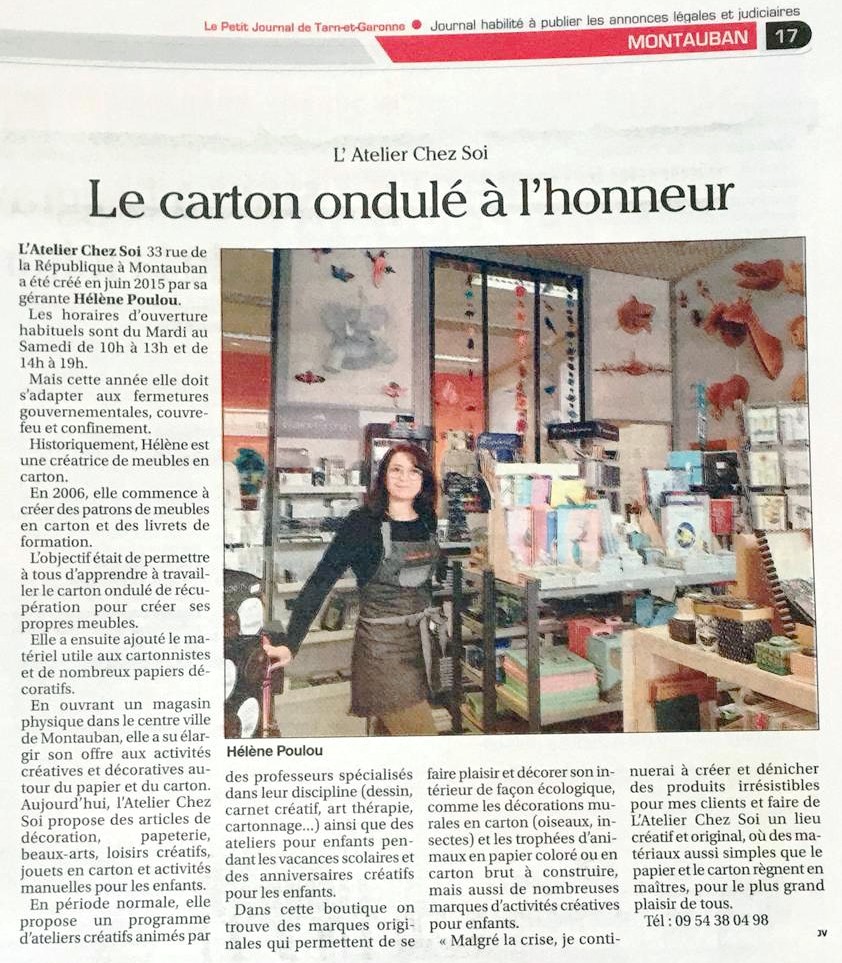 Article petit journal L'AtelierChezSoi 20 avril 2021