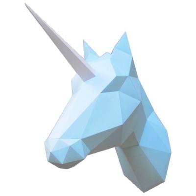 Kit de pliage Trophée Origami Licorne ou Cheval Papier Soft Mint à fabriquer 55x23cm