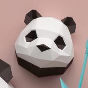 Kit de pliage Trophée Papercraft Panda Bébé Blanc et Noir à fabriquer 29x28x23 cm