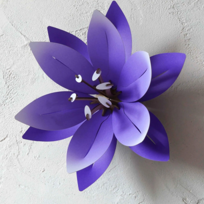 Kit de fabrication 1 Fleur murale en Papier Violet H 9 cm x 19 cm Assembli