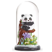 Kit Mini-briques sous Cloche Panda assis Branche Fleurs H19cm Ø11cm 1083 pièces Panda Garden