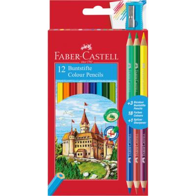 Crayons de Couleur Château Etui 12+6 couleurs Taille-crayon Faber Castell