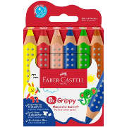 Crayons Couleur Grippy x6 couleurs Ergonomique Mine large Faber Castell