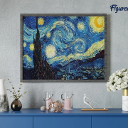 Broderie Diamant Nuit étoilée Van Gogh Toile complète tendue sur chassis 40x50 cm Diamants carrés Figure d'Art