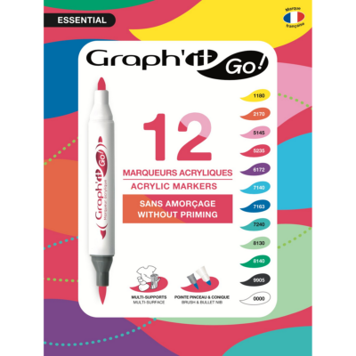 Marqueurs Acrylique Graph'It Go 12 couleurs Essential Double-Pointe Sans amorçage