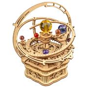 Kit Boîte à musique Système Solaire à fabriquer 16 cm Puzzle 3D Bois mécanisme à manivelle AMK51 84 pièces Rokr