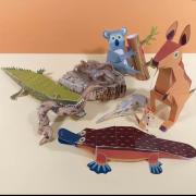 Paper Toys 4 Animaux Crocodile Koala Kangourou Ornithorynque 8 à 29 cm Pukaca