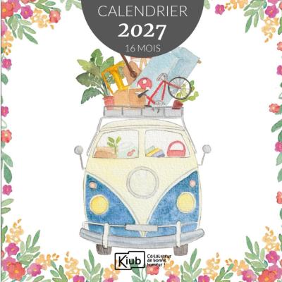 Calendrier mural 2027 Aquarelle Citation 12 illustrations 16 mois 30X30 cm Bug Art Kiub