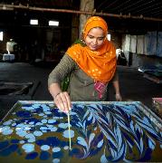 Papier Marbré Indien Vague Bleue Dorée Feuille 50x76cm