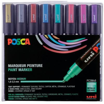 Set 8 Marqueurs Peinture Posca PC5M Couleurs métal Pointe conique moyenne 1.8 à 2.5 mm